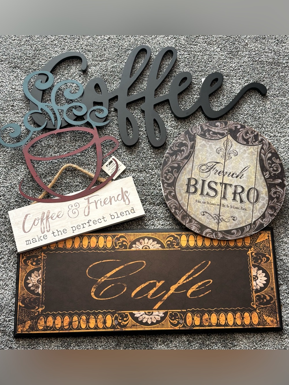 Coffee & Café Wall Sign Set - Neutral Rustic Kitchen Décor